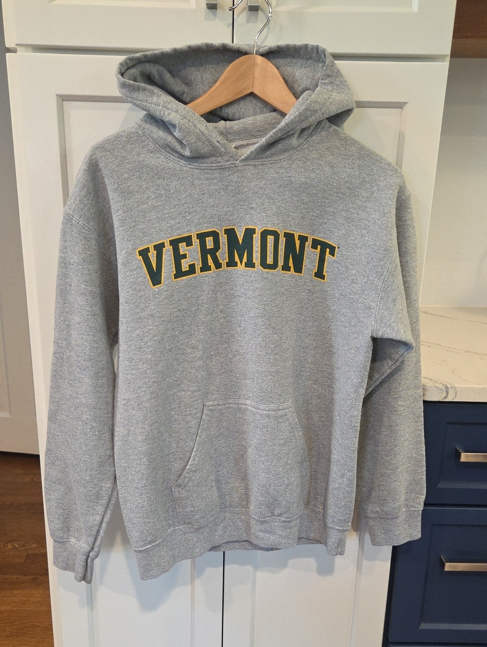 Vermont Gray Hooded Sweatshirt with Green & Gold Logo